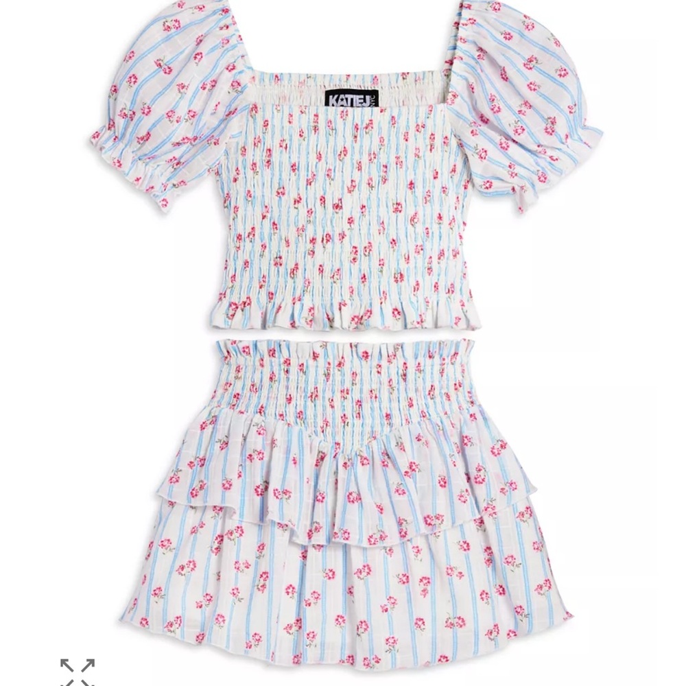 KatieJ NYC Girls' Marlee Smocked Floral Puff Sleeve Top & Brooke Skirt, size L